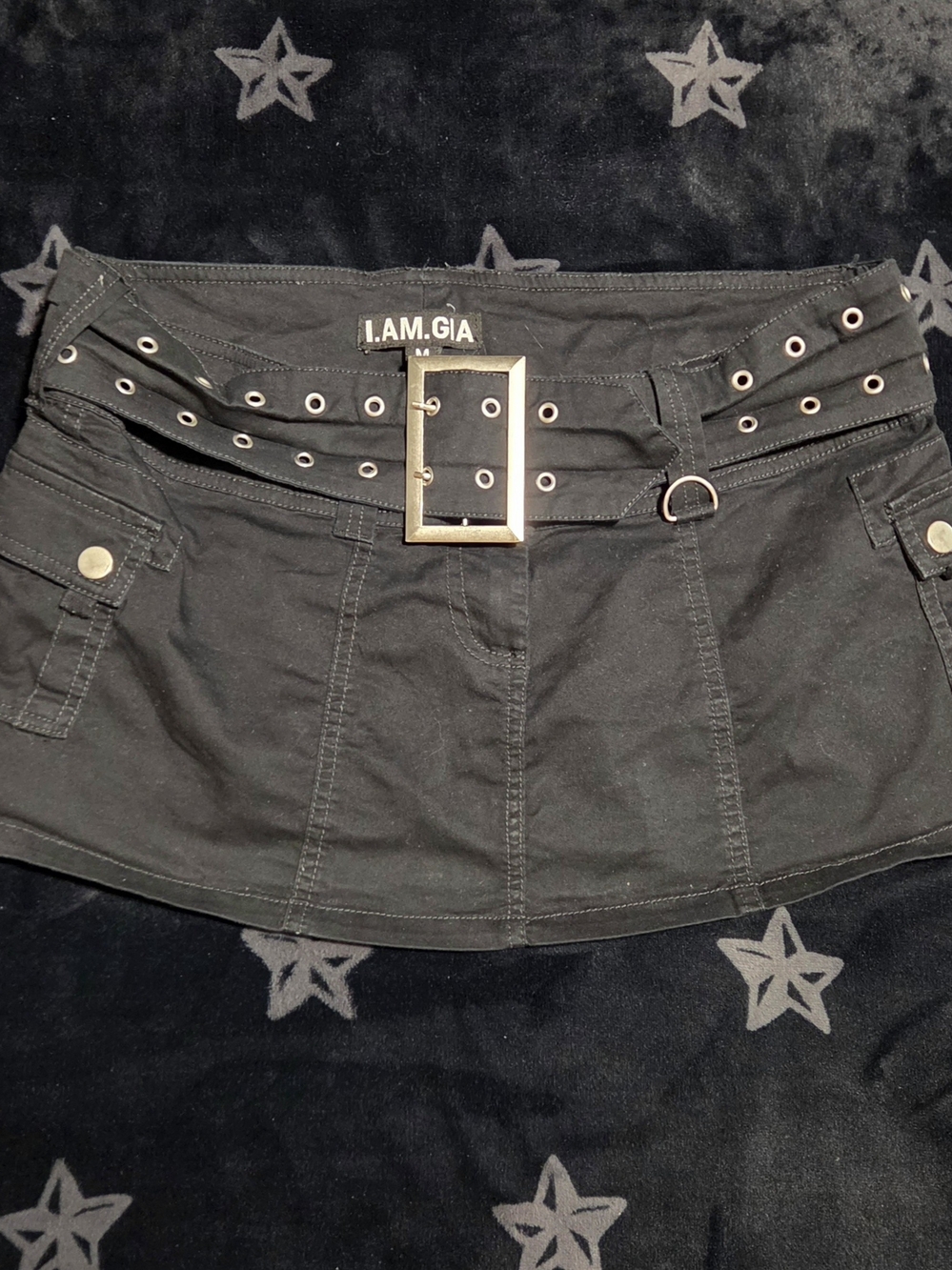I.AM.GIA Black Belted Utility Cargo Mini Skirt